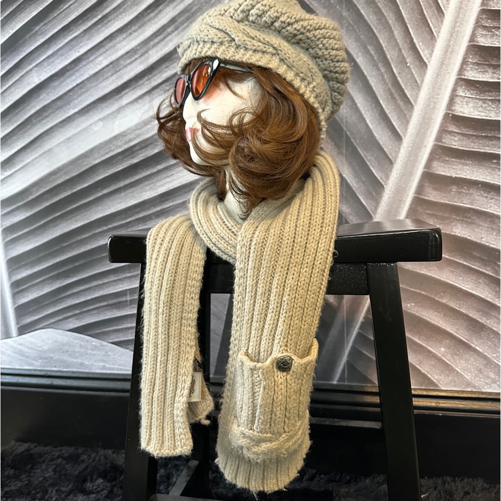 Harley-Davidson Knit Scarf Hat OS Oatmeal Cream Cable Women’s